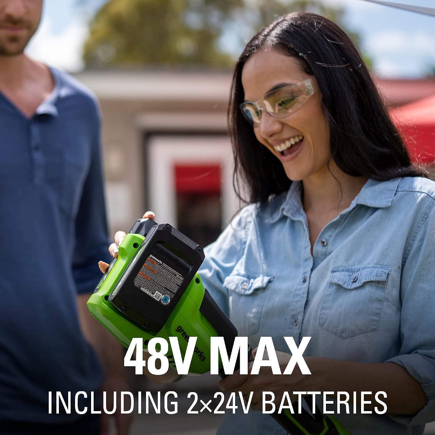 Greenworks 48V (24V x 2) 15' String Trimmer, (2) 2Ah Batteries and 4A Dual Port Charger Included