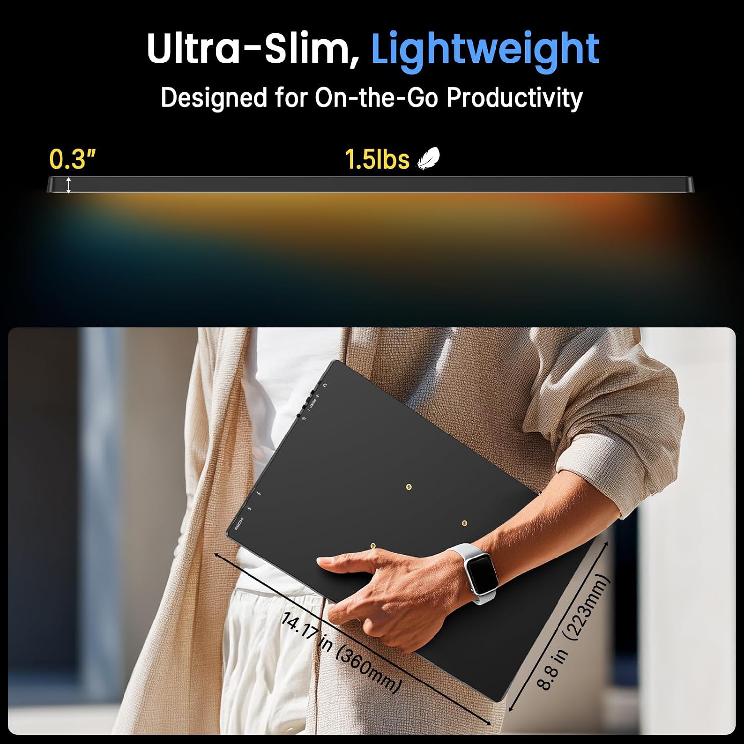 QQH 4K Portable Monitor, 15.6' IPS 3840x2160 UHD USB-C HDMI Travel Portable Monitor for Laptop, Ultra-Slim Alloy Gaming Monitor Second Display with w/Smart Cover for PC, Phone, PS5/4, Xbox, Switch