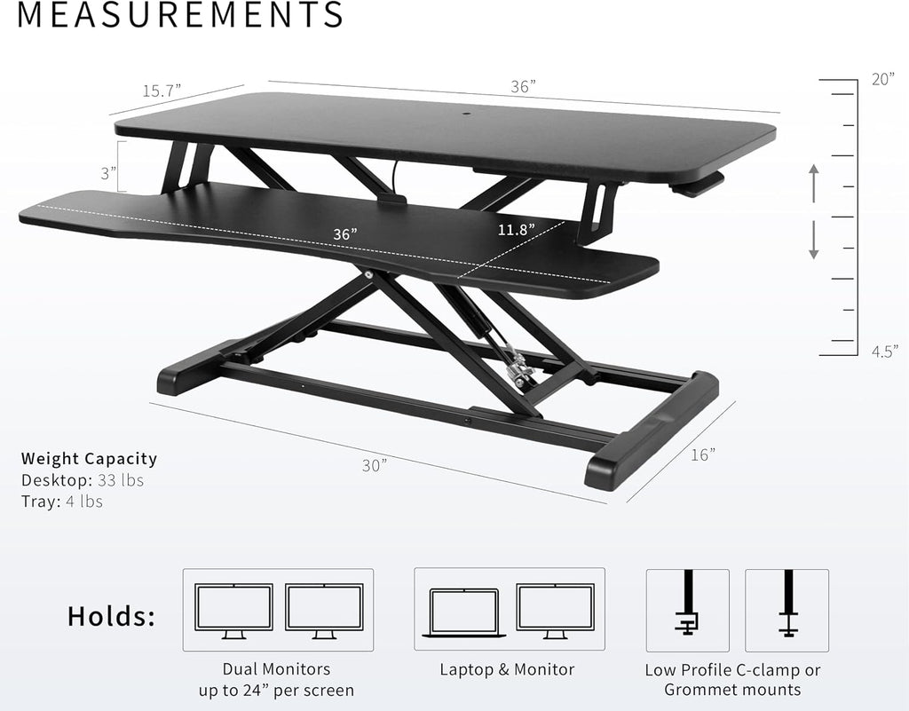 VIVO 36 inch Desk Converter, K Series, Height Adjustable Sit to Stand Riser, Dual Monitor and Laptop Workstation with Wide Keyboard Tray, Black, DESK-V036KB