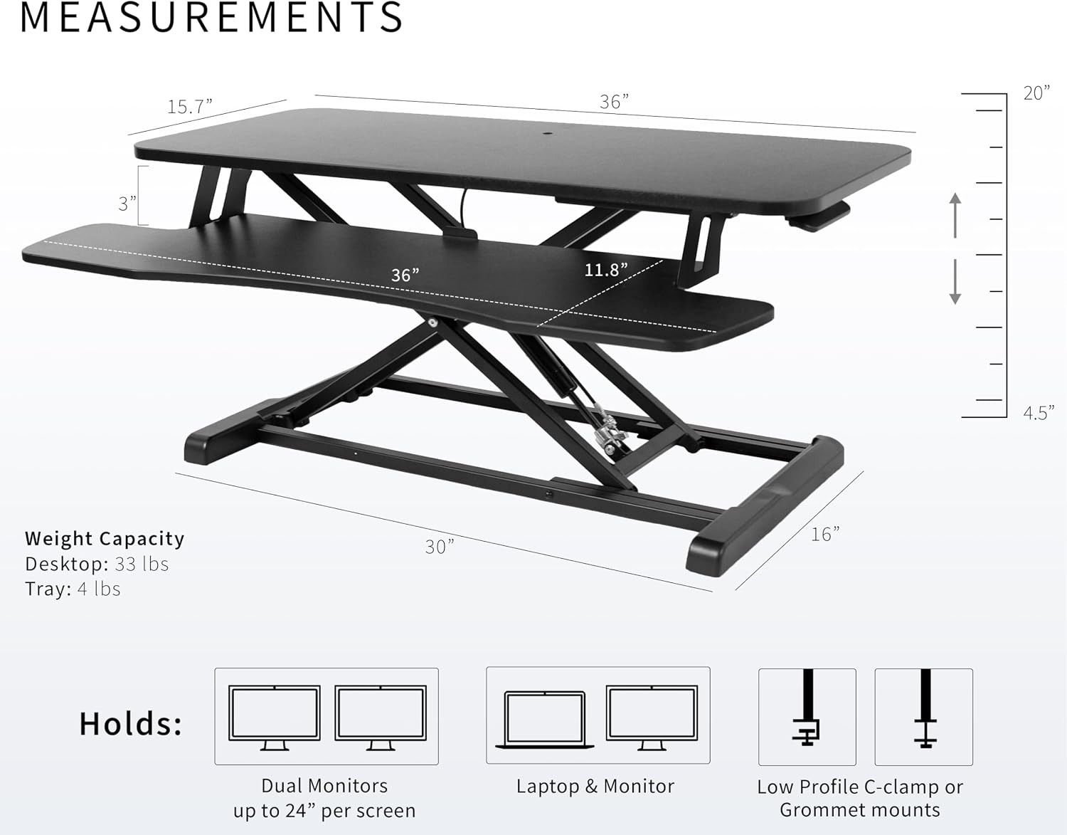 VIVO 36 inch Desk Converter, K Series, Height Adjustable Sit to Stand Riser, Dual Monitor and Laptop Workstation with Wide Keyboard Tray, Black, DESK-V036KB