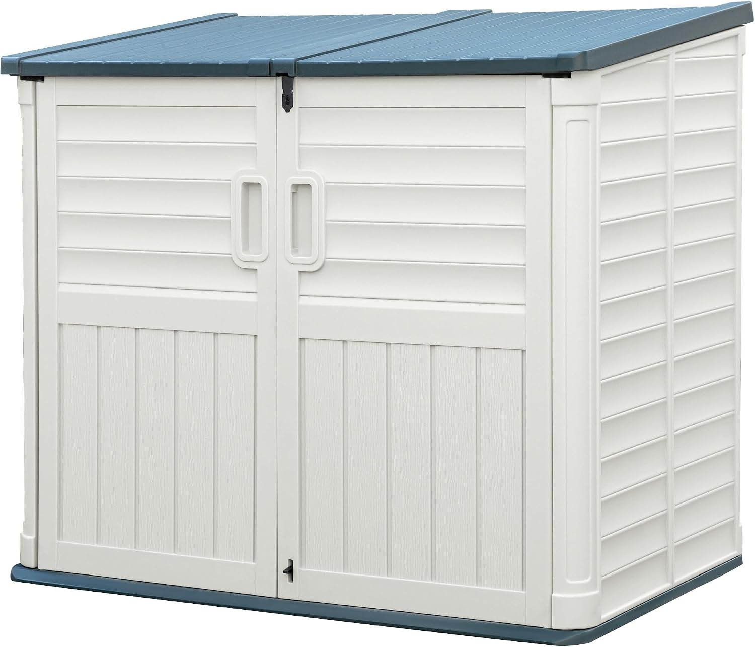 Greesum Outdoor Trash Can Storage Shed, 34 Cu.ft Waterproof Horizontal Storage Shed, Portable Horizontal Resin Storage Shed for Garden, Backyard, Patio, White