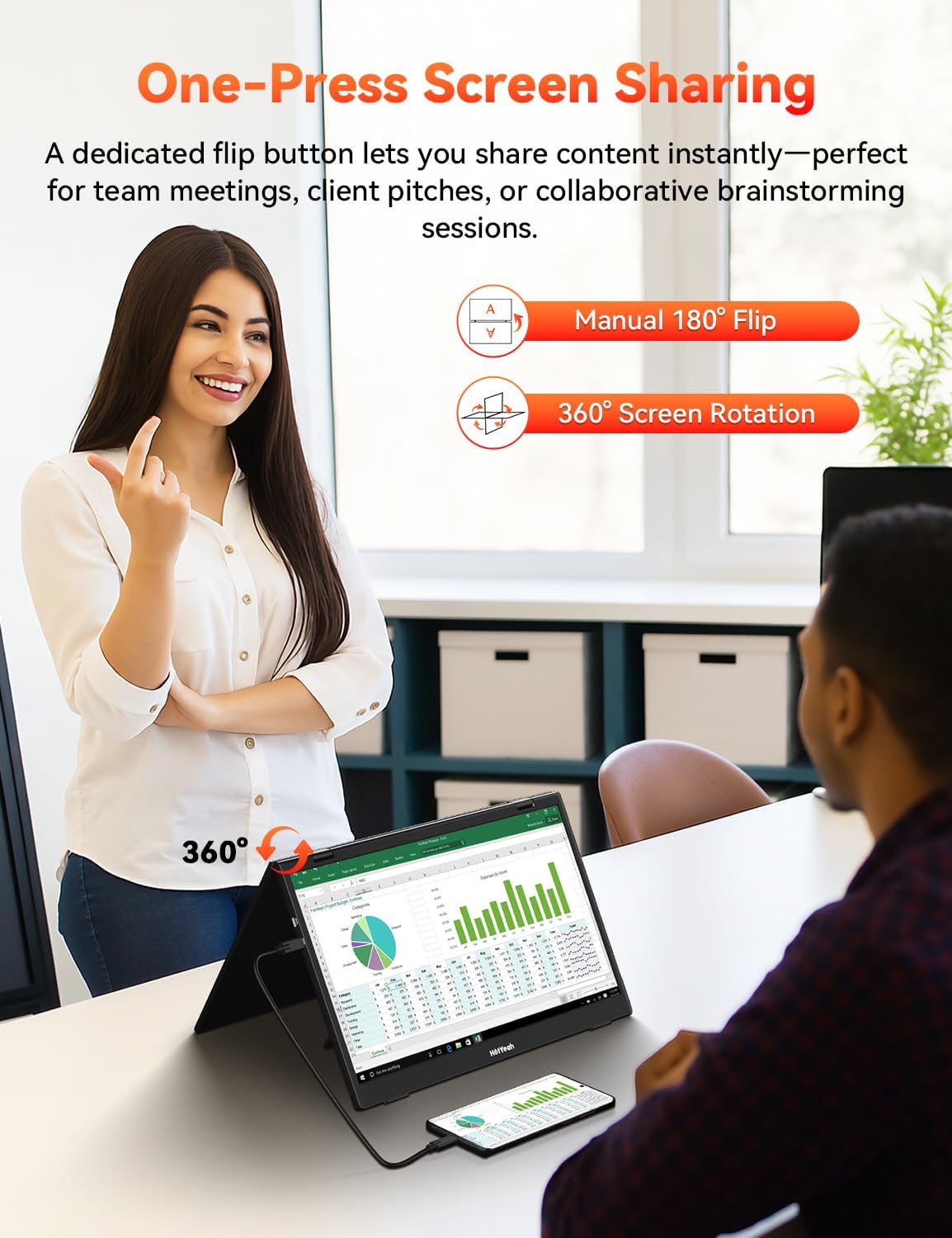 HotYeah Triple Laptop Screen Extender, 15.6' 1080P FHD IPS Folding Stacked Portable Dual Monitor, USB-C Travel Extended Computer Display w/VESA, 180° Rotation, Plug & Play (Windows Only)