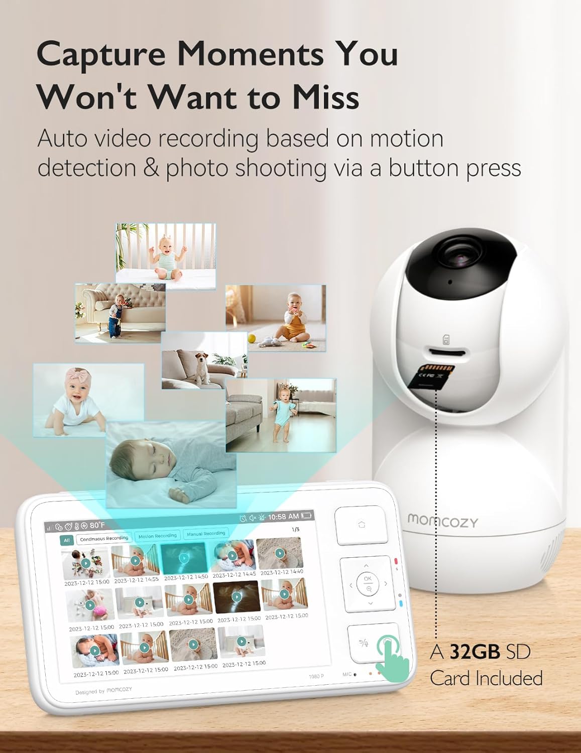 Momcozy Video Baby Monitor, 5.5' 1080P Full HD Baby Monitor with Camera No WiFi, Infrared Night Vision, 5800mAh 120-hrs Battery, ECO, VOX, 2-Way Audio, 1640ft Range, Record and Rewind Locally, BM03