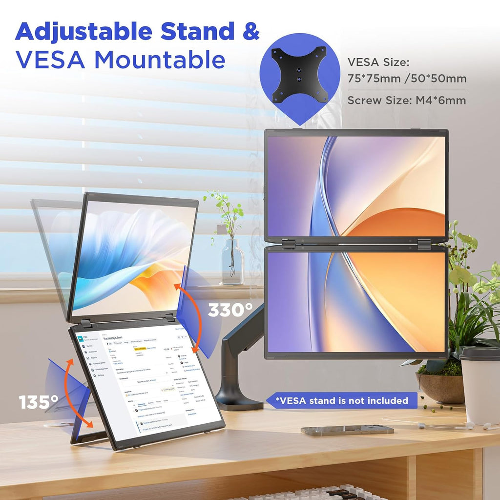 Maxfree Laptop Screen Extender, 15.6'' FHD 1080P Dual Portable Monitor with USB C, HDMI, Plug & Play, VESA Mountable, Lightweight, Dual Monitor for Laptop Windows Mac(M1/M2/M3 chip) Android Ps4 Switch