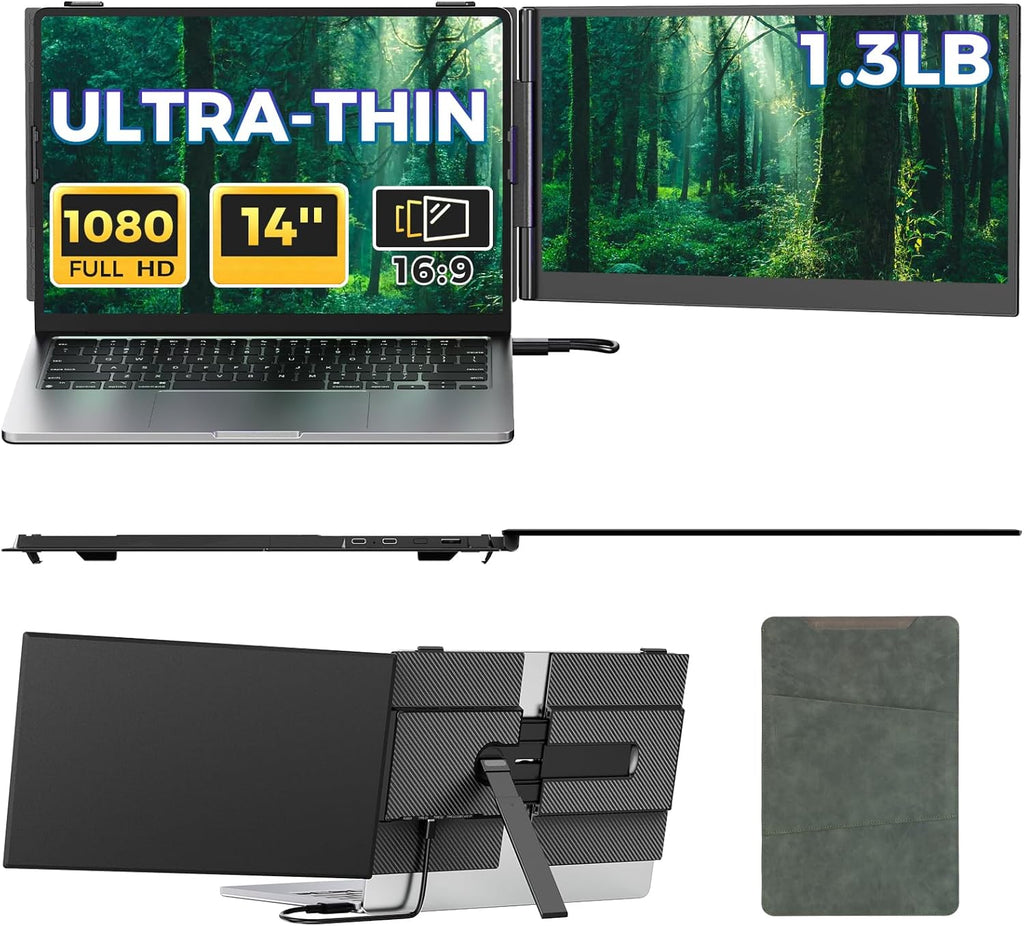 Laptop Screen Extender,14' FHD 1080P IPS Portable Monitor for Laptop,Ultra-Thin 0.17' & 1.3lbs Lightweight,Plug & Play Dual Screen for 13-17.3' Laptops,Compatible with Wins/Mac/Android/Switch/Chrome