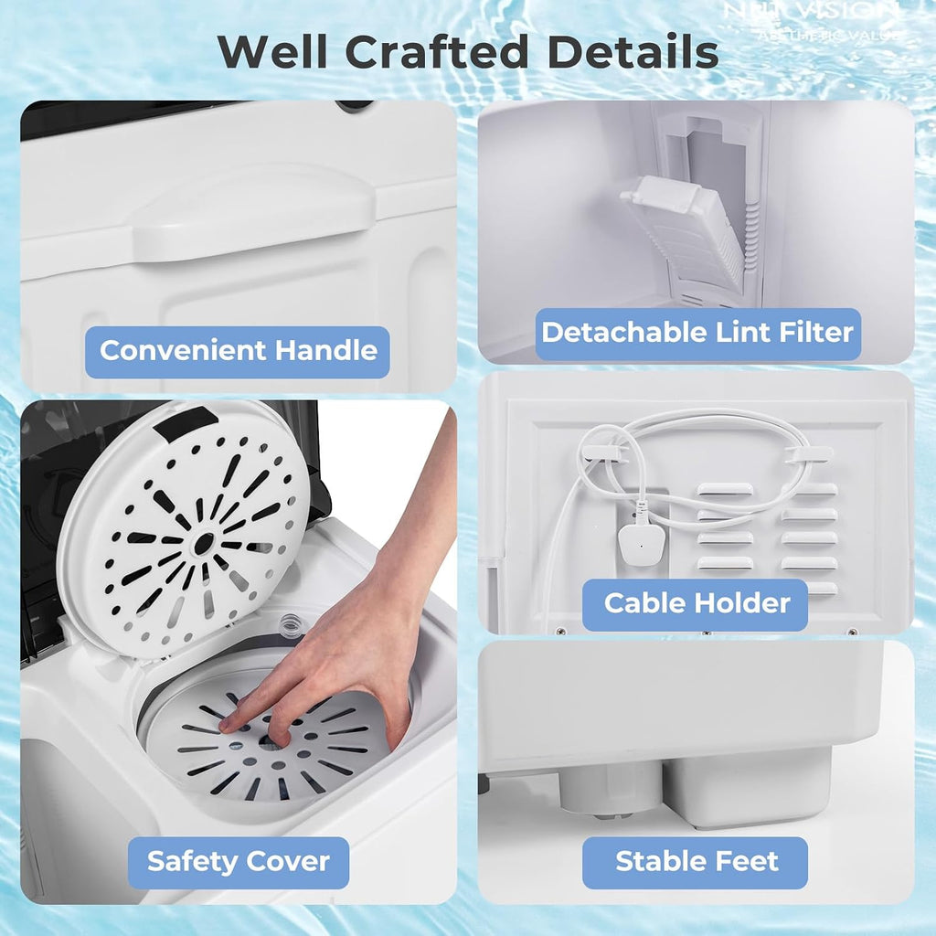 Giantex Portable Washing Machine, 20 LBS Washer & Spinner Combo with Built-in Drain Pump & Time Control, Compact Twin Tub 12 LBS Washing & 8 LBS Spin Drying for Apartment Dorm RV (Black+White)
