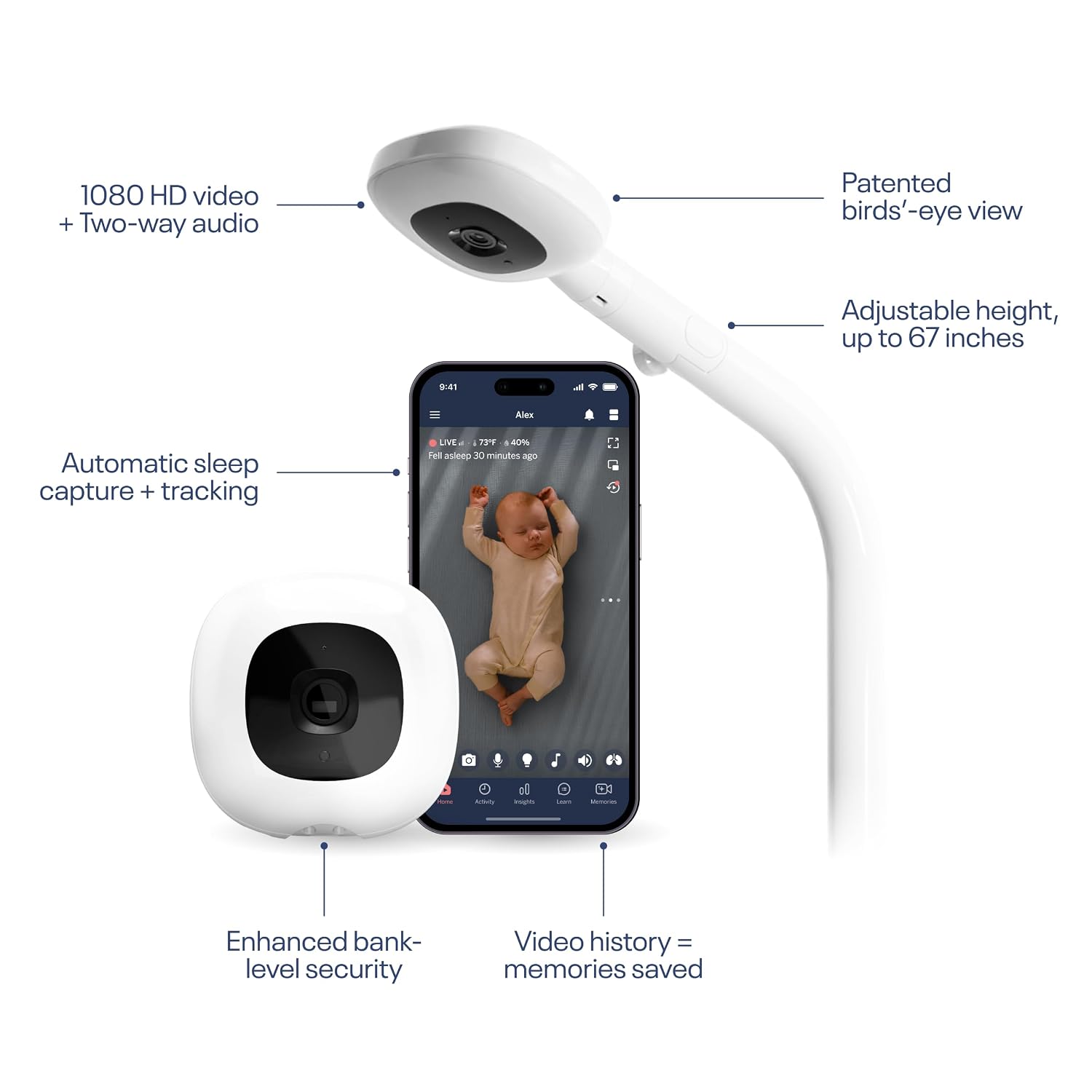 Nanit Nursery Bundle Smart Baby Monitor with Floor Stand – 1080p HD Wi-Fi Camera, Sensor-Free Breathing Monitoring, Sleep Tracking, Two-Way Audio, Night Vision, Motion & Cry Notifications, White