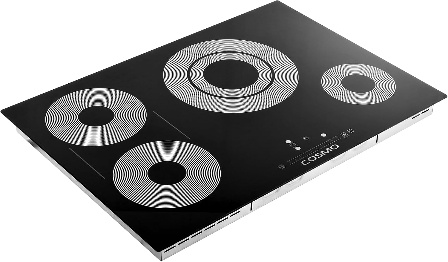 COSMO COS-304TBECC Electric Ceramic Glass Cooktop with 4 Burners, Dual Zone Element, Hot Surface Indicator Light and Touch Controls, 30 inch, Black