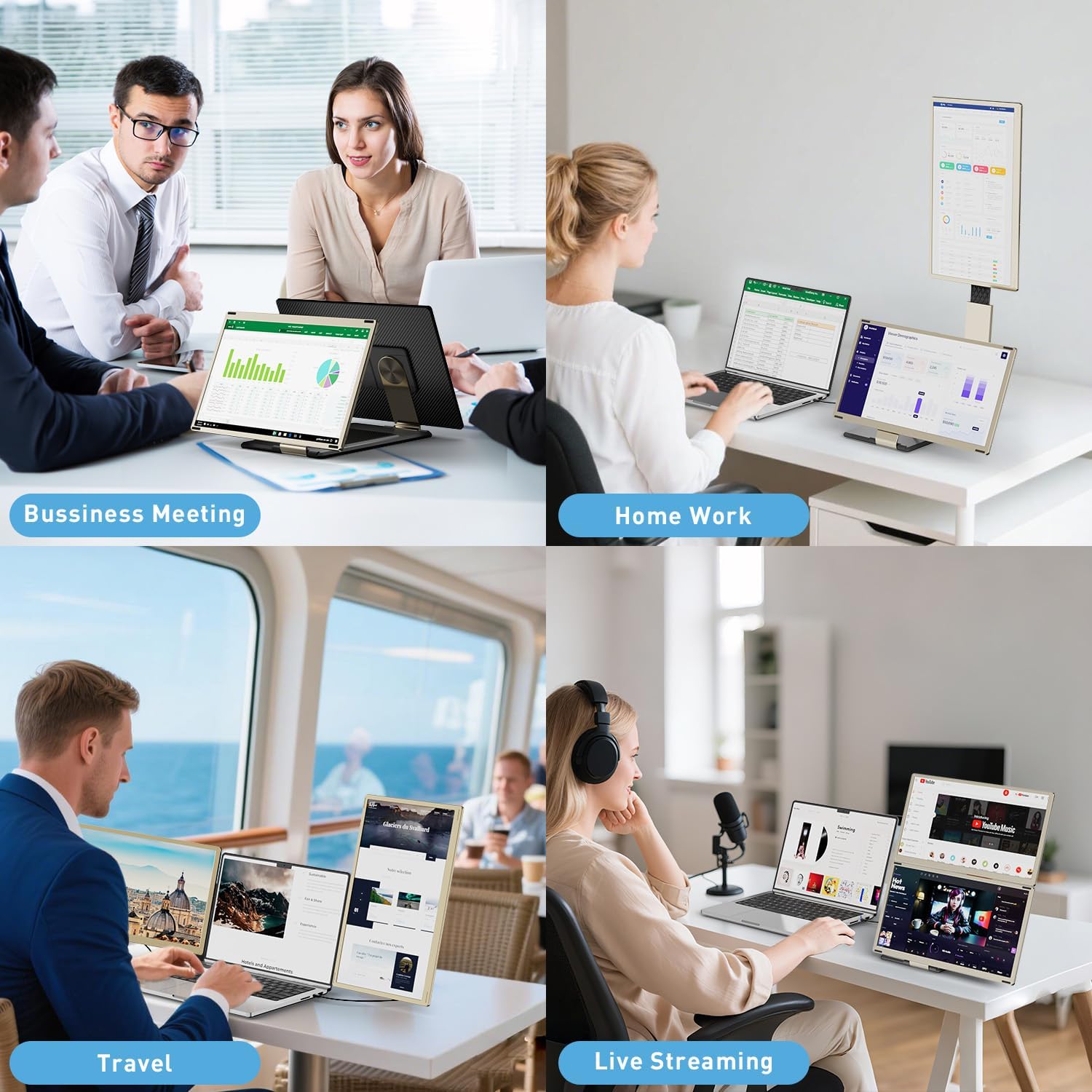 KEFEYA Laptop Screen Extender 15.6', FHD 1080P Portable Triple Monitor for Laptops 13-17.3', 120% sRGB 235° Rotation Detachable Laptop Monitor Extender for Windows/Mac/Dex/Chrome/Surface, Plug n Play