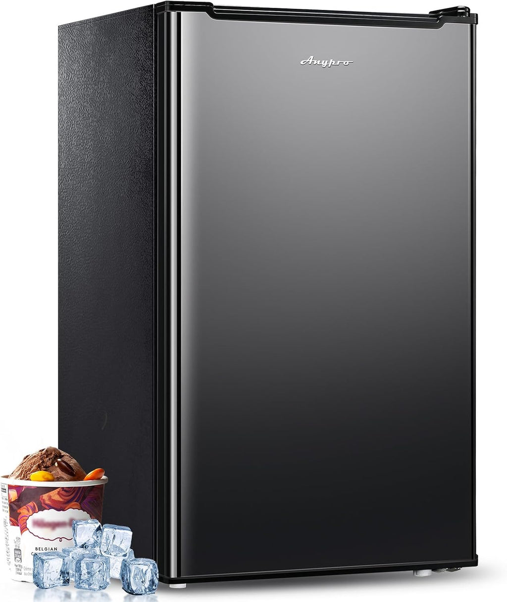 Anypro Compact Mini Upright Freezer 3 Cu.Ft with 3 Pull-down Drawer Doors and Adjustable Thermostat, Single Door Small Deep Standing Freezer Rapid Cooling for Home, Office, Dorm, Garage, Black