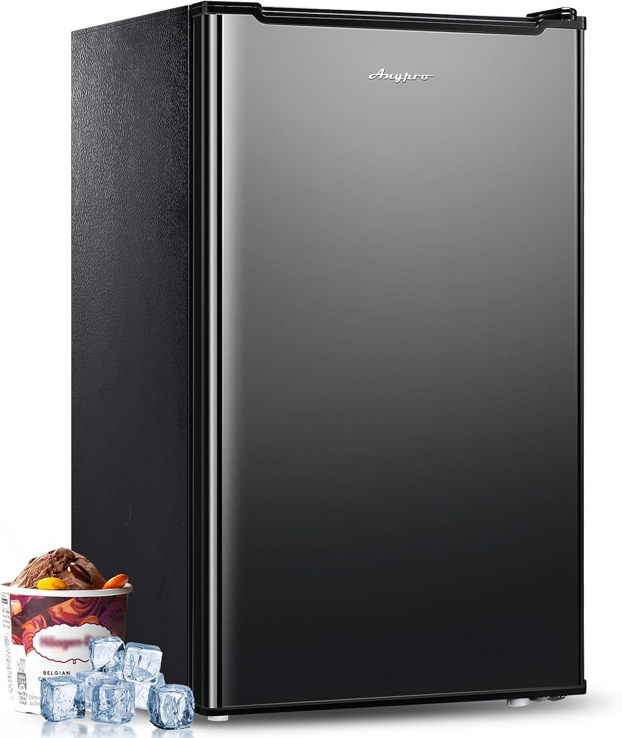 Anypro Compact Mini Upright Freezer 3 Cu.Ft with 3 Pull-down Drawer Doors and Adjustable Thermostat, Single Door Small Deep Standing Freezer Rapid Cooling for Home, Office, Dorm, Garage, Black