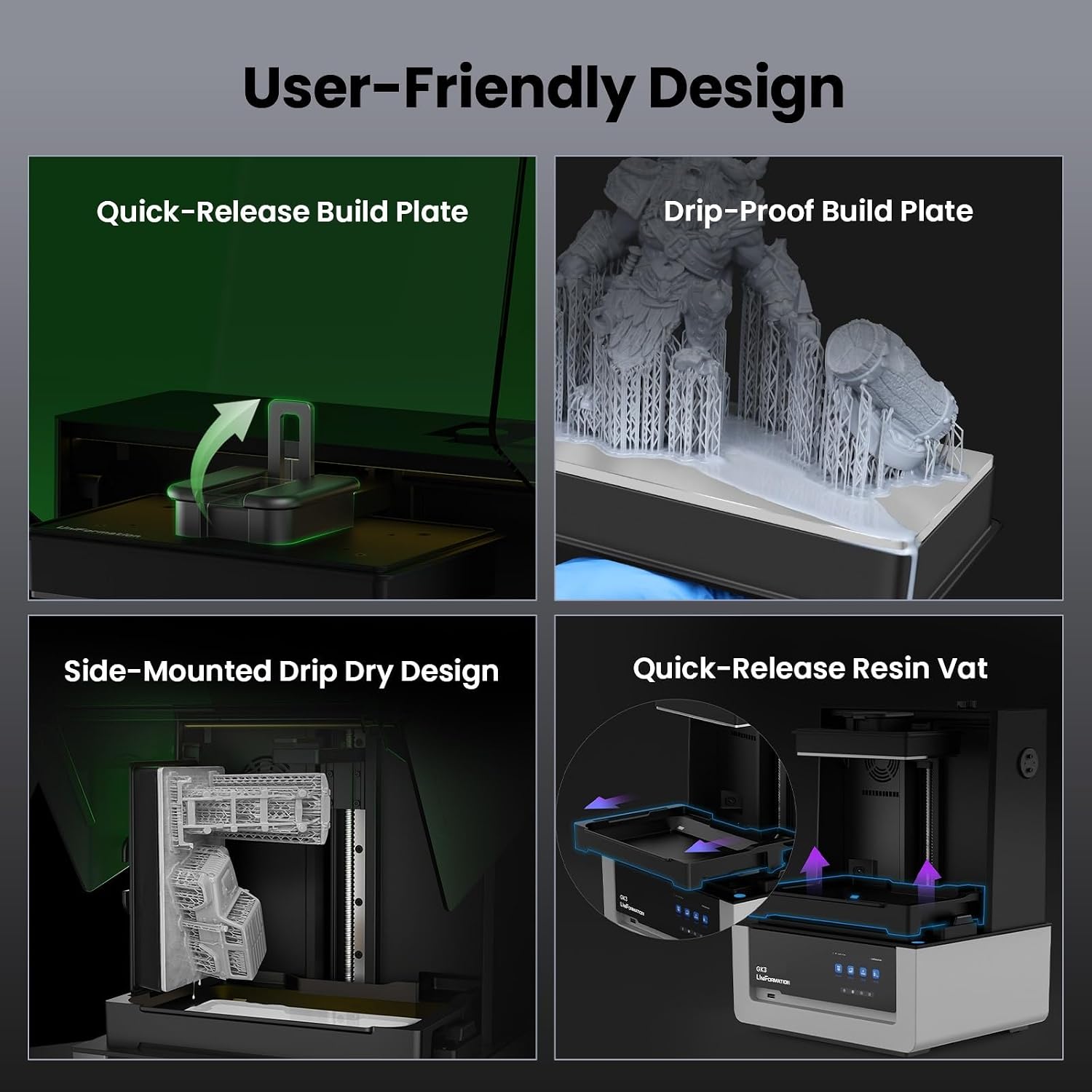Uniformation 16K Resin 3D Printer, Stable Printing for Smart Auto Heating & Auto Feed System & APP Control Ideal for Detailed Models,Model:GK3 (T)