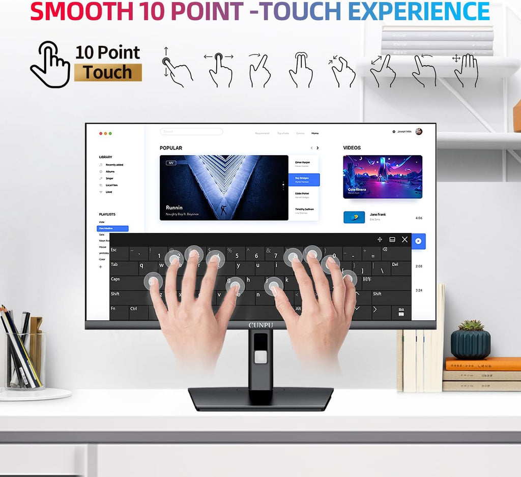 CUNPU 27 Inch Touchscreen Monitor, 10 Point Touch, FHD 1080P 60Hz Nano IPS Screen, 100% SRGB, VESA Wall Mountable, Tilt Adjustment, VGA HDMI for PC, Laptop Business & Work Station