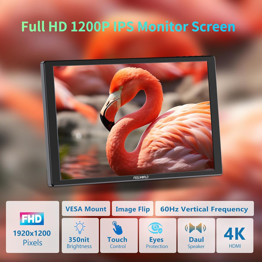 FEELWORLD D10 10.1inch 1920x1200 Telepromter Monitor Build-in Speakers 75mm Vesa,Image Flip Portable Touchscreen HDMI Monitor Compatible for for PC, Camera, Game Console
