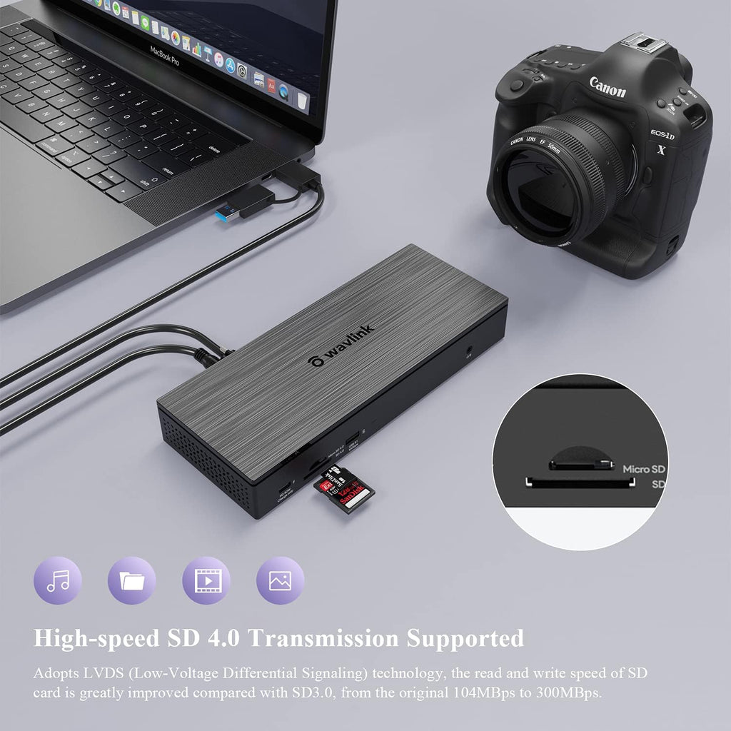 WAVLINK USB-C Quad 4K Docking Station with 100W PD for Thunderbolt 4/3, MacBook Neo, Mac/Windows/Chrome, USB C Universal Displaylink Dock- 4 HDMI, 4 DisplayPort, 2.5G Ethernet, USB, SD/TF Slot,Audio
