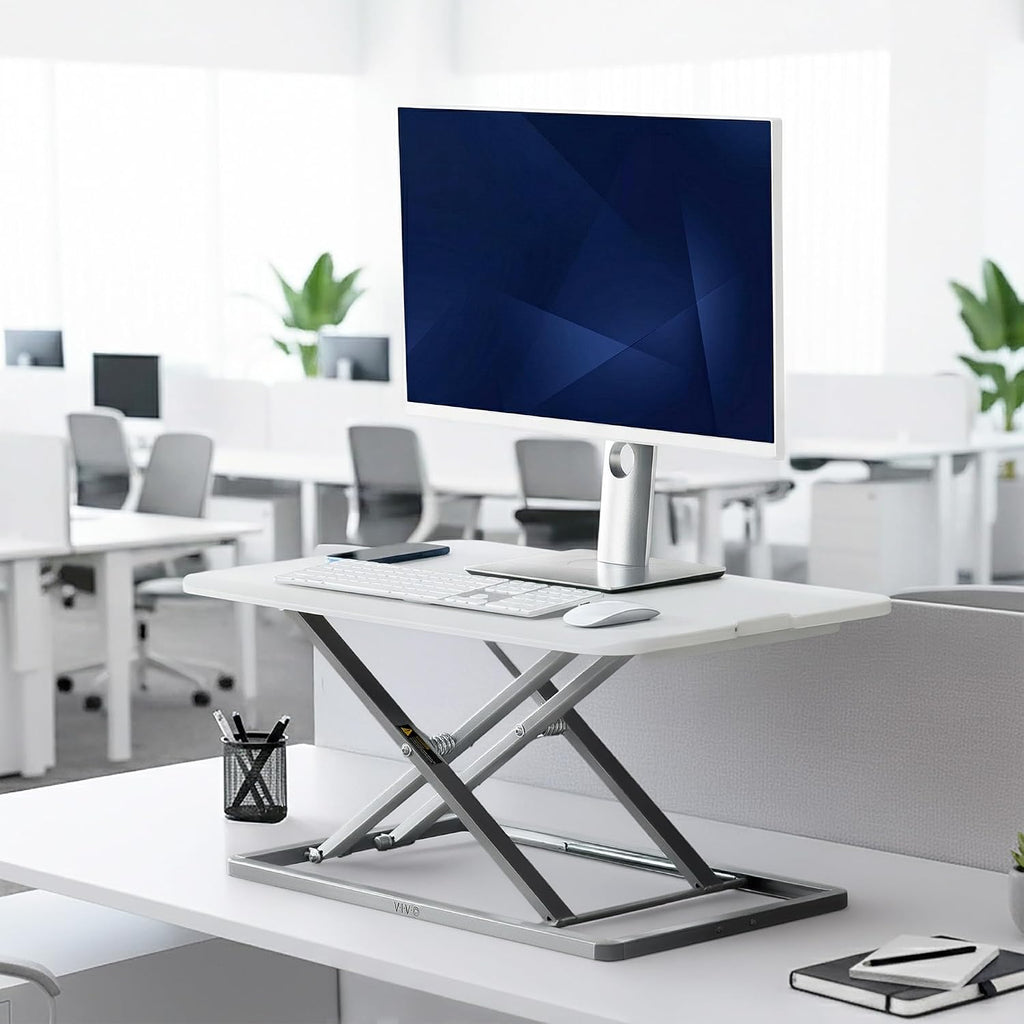 VIVO Economy Single Top Height Adjustable 29 inch Standing Desk Converter, Sit Stand Tabletop Monitor and Laptop Riser Platform Workstation, White, DESK-V000UW