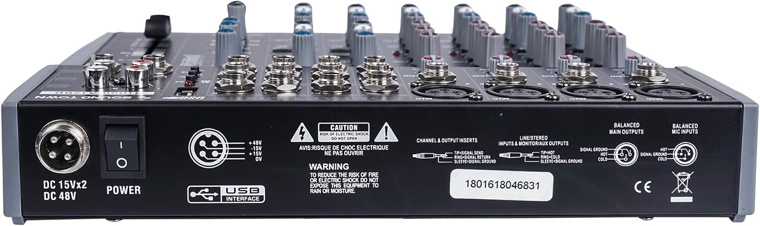 Sound Town Professional 12-Channel Audio Mixer with USB interface, Recording, EQ, Bluetooth, DSP and 48V Phantom (TRITON-A12BD)