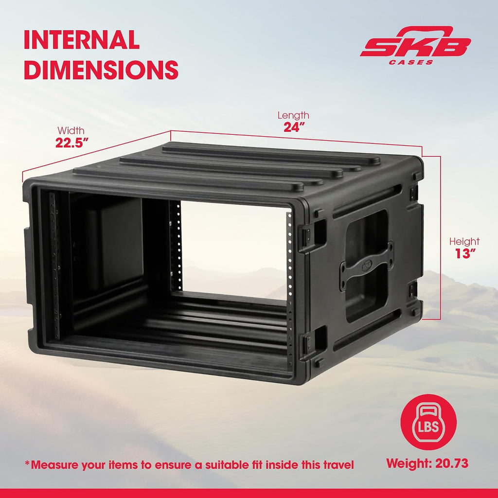 SKB 6U Roto Rack Case - Durable Polyethylene Gear Protector, Stackable, Waterproof with Twist Latches & Rubber Feet for Musicians, DJs, and A/V Equipment - Secure Transport & Storage Solution