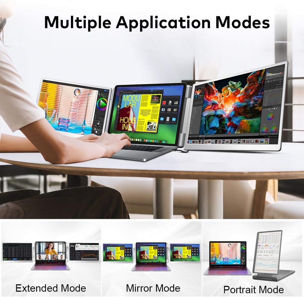 14' Laptop Screen Extender, FHD IPS Dual Screen Portable Monitor for Laptop, USB-C/HDMI Plug & Play Triple Screen Monitor Extender for 12'-16.5' Laptops, Compatible with Win and MacOS-S7,Gray