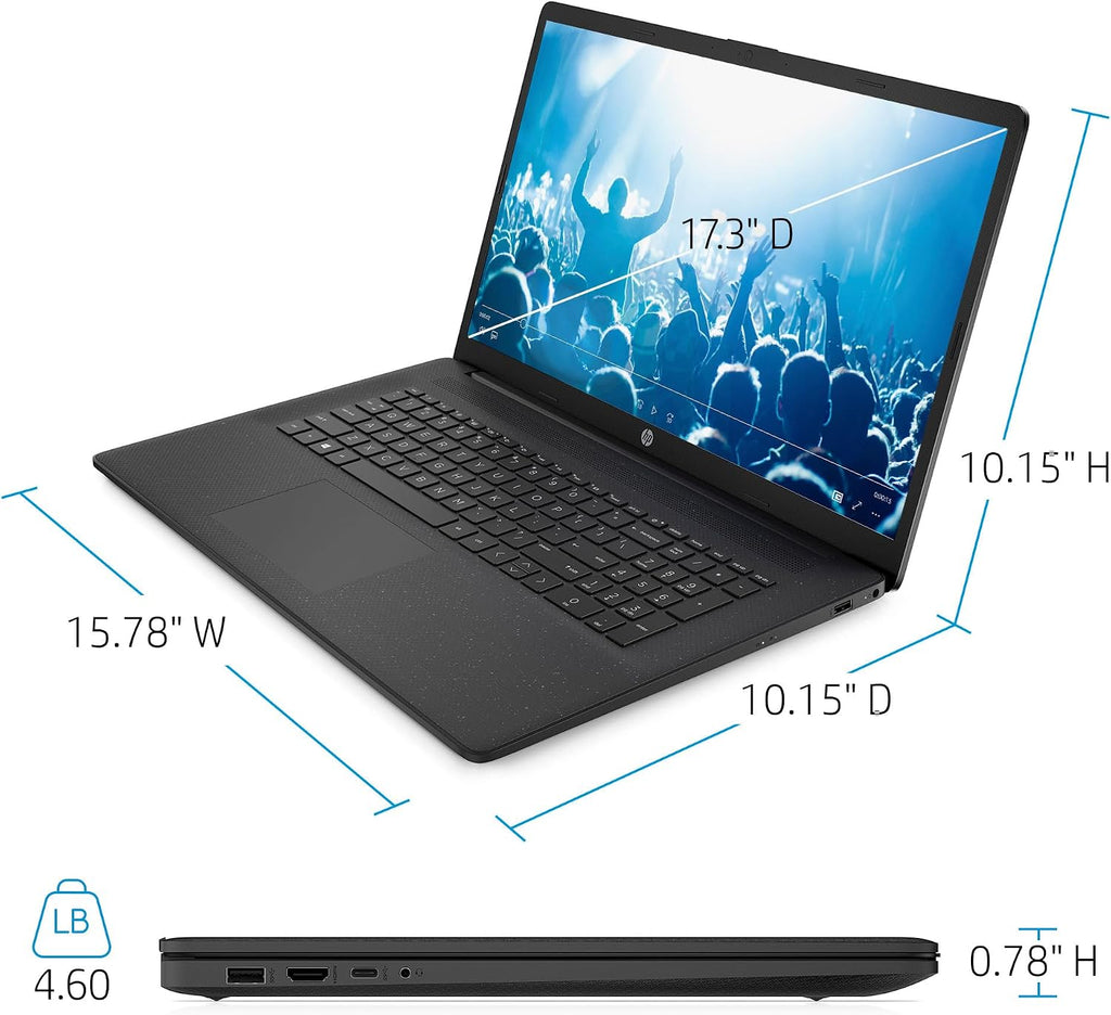 HP 17.3' HD+ Laptop, with Free Lifetime Microsoft Office 2024, Intel Core i5-1334U(Beat AMD Ryzen 5 7520U), 12GB RAM, 256GB SSD, Intel Iris Xe Graphics, Windows 11 Pro, Jet Black, with USB Hub