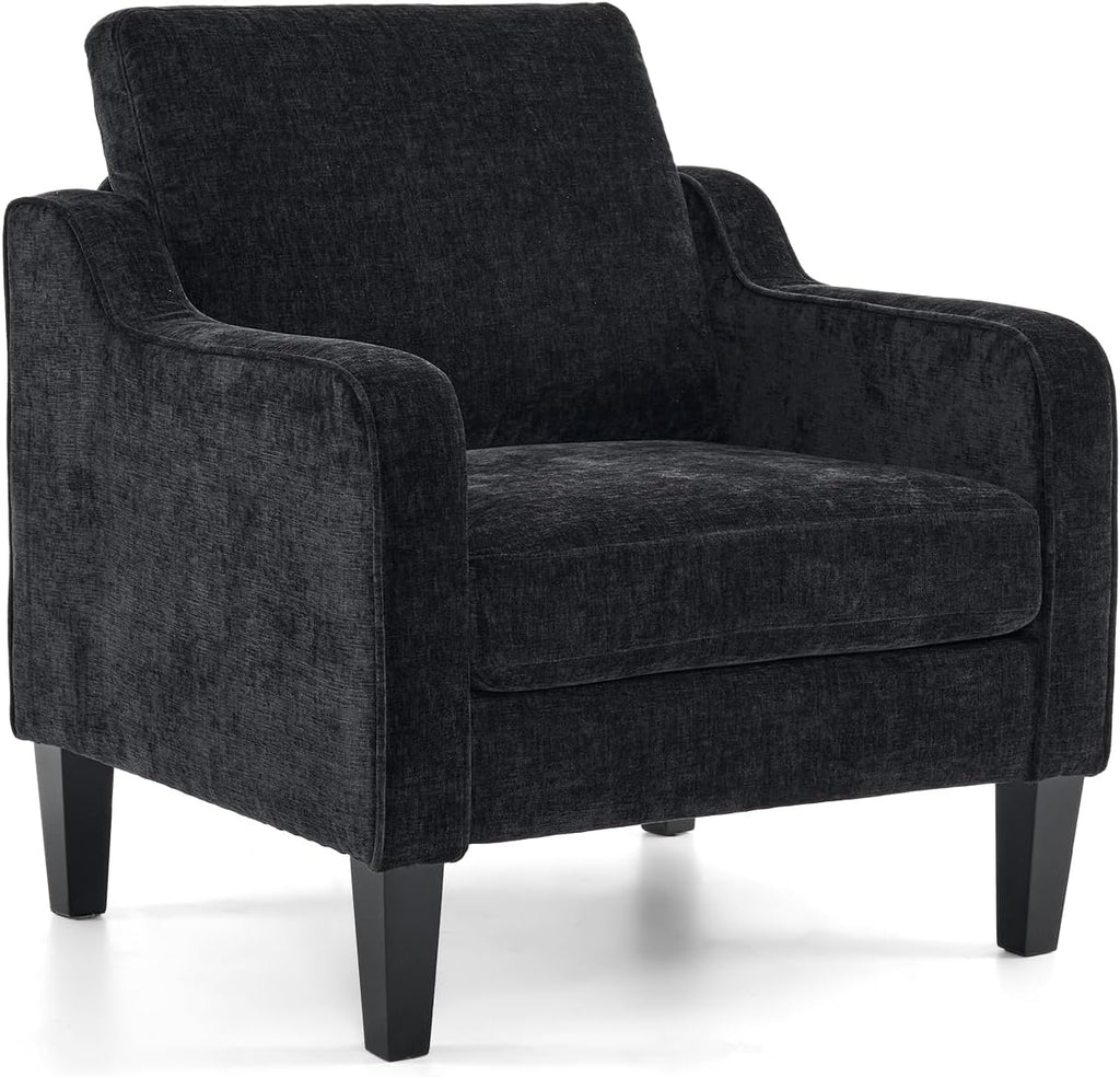 VINGLI Mid-Century Modern Accent Chair, Black Chenille, 30' (W) x 30.7' (D) x 33' (H), 1 Seat, 380 lbs Weight Capacity