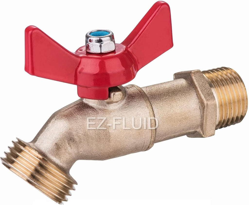 EZ-FLUID (10) Heavy Duty LF Brass 3/4' MIP X 3/4' MHT Male Hose Threaded Hose Connector 1/4 Turn No-Kink Hose Bibb,Water Faucet Outdoor Garden Faucet Hoses Spigot Shut Off Valve
