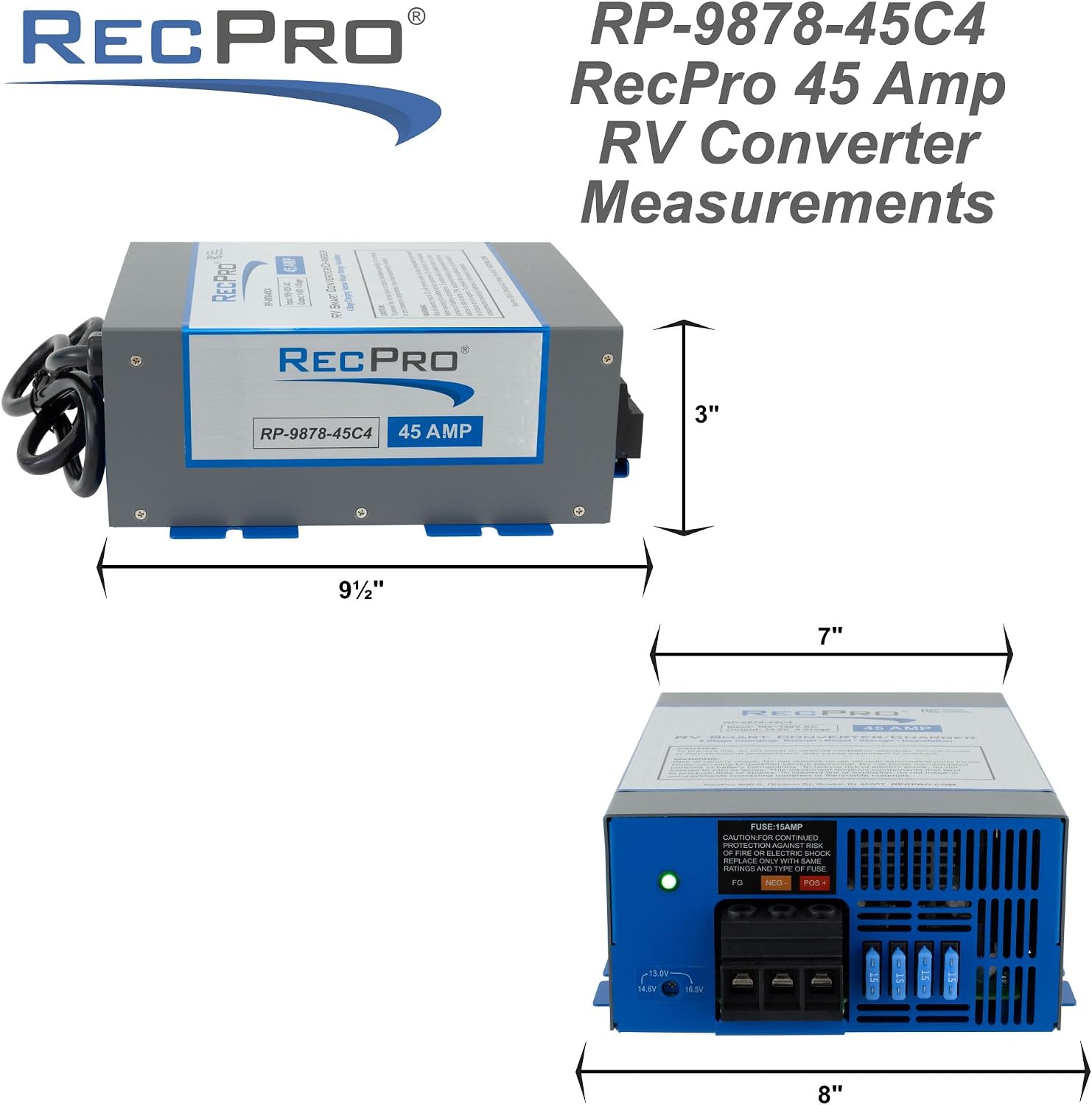 RecPro RV Converter 45 Amp | RV Power Converter & Battery Charger | 4 Stage Smart Charging | 120VAC to 12VDC | 13V to 16.5V Operating Range