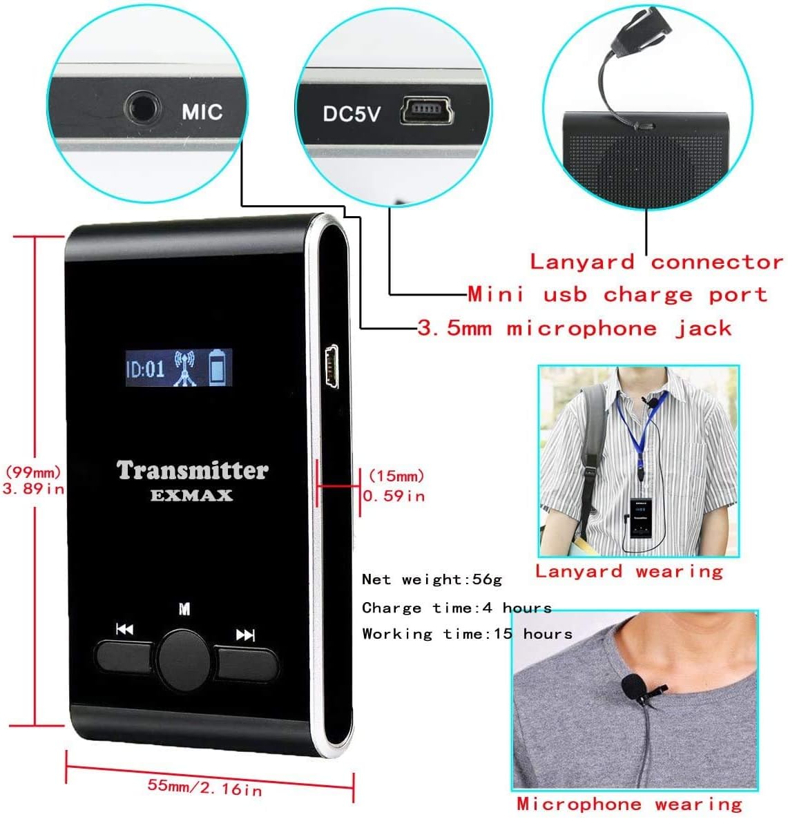 EXMAX Wireless Tour Guide System Whisper Voice Audio Transmission ATG-100T 195MHz for Silent Meeting Court Church Translation Command Training (2 Transmitters & 20 Receivers +Aluminium Charge Case)