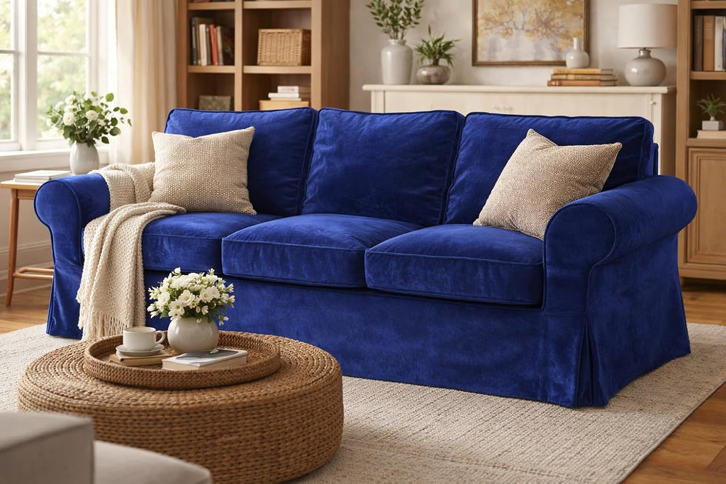 Heavy Duty UPPLAND (Not EKTORP) Sofa Cover Replacement Compatible with IKEA UPPLAND 3 Seat Sofa, Loveseat, Armchair, Sectional Corner, or Footstool Slipcover Only (Uppland 3 Velvet Blue)