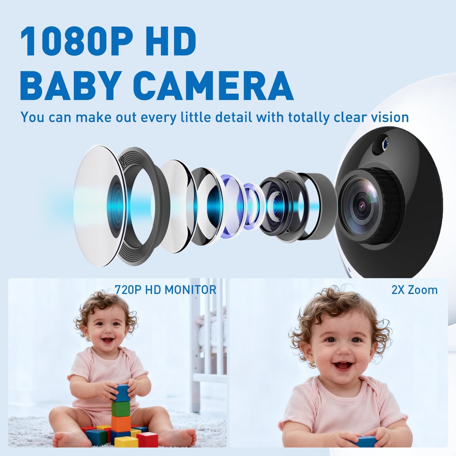 HelloBaby Baby Monitor with 2 Cameras, 5.5' 720P HD No WiFi Audio Display Split Screen, Dual 1080P Cameras, Pan-Tilt-Zoom, 2-Way Talk, Night Vision, 4000mAh Battery, Clock & Timer, Wide View