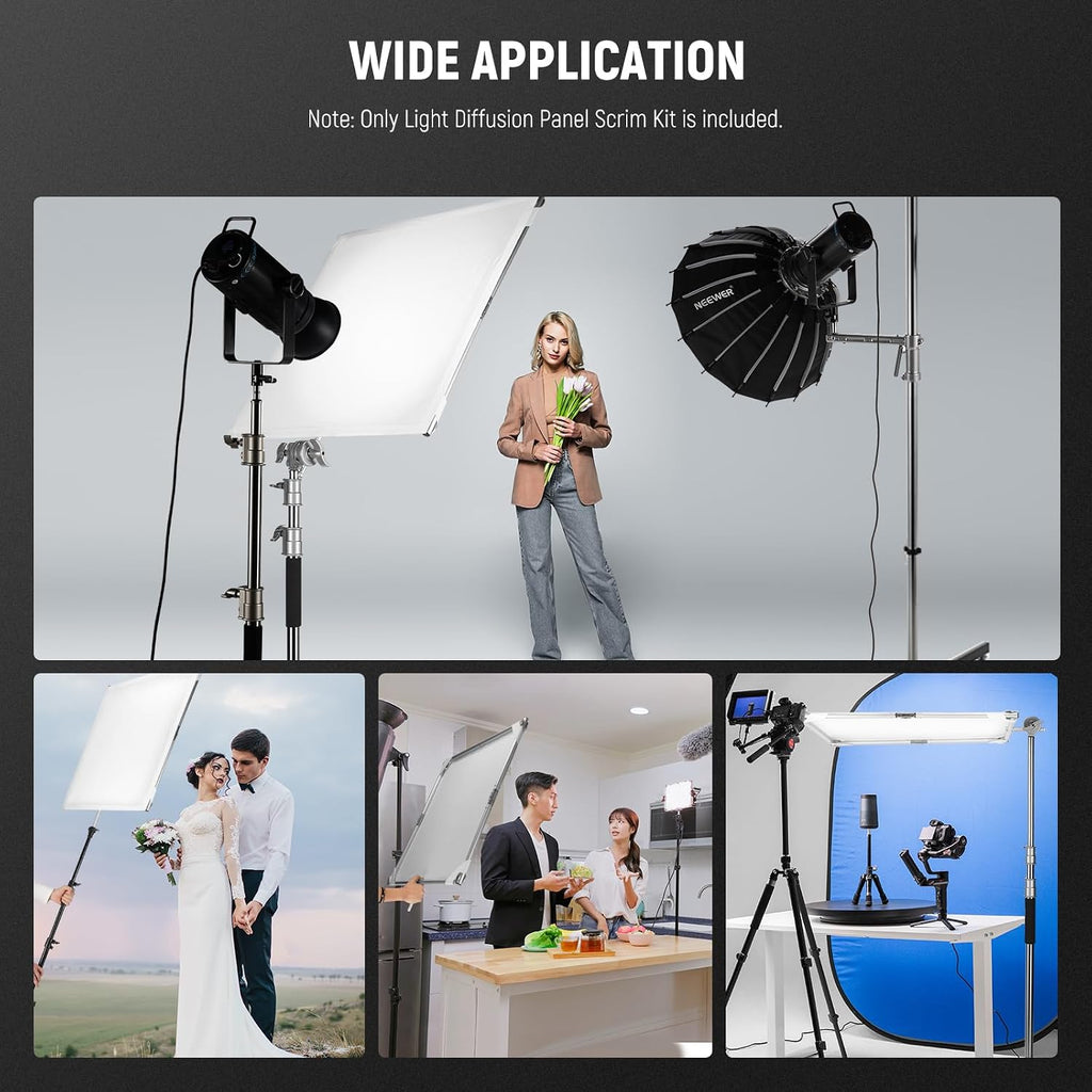 NEEWER Light Diffusion Panel Scrim Kit with Silver/White Reflector Film 30'x30' Foldable Frame with 5/8' Baby Pins Handle for C Stand 3 in 1 Diffuser for Studio Portrait Product Photography, SF7575F