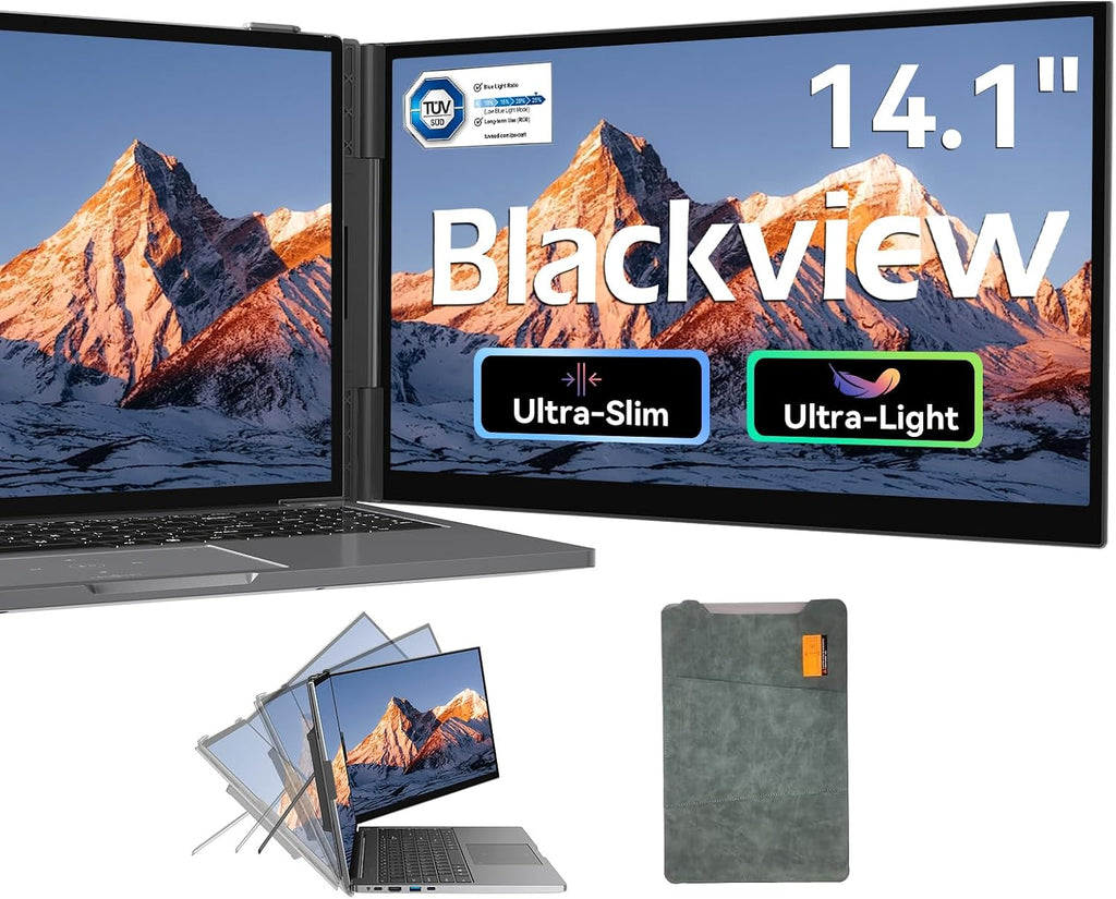 Blackview Laptop Screen Extender, 1.3lbs Ultra-Light & 0.17' Ultra-Slim, 14' FHD 1080P IPS Portable Laptop Monitor Extender, Travel Dual Monitor for 13-17',Plug & Play for Windows/Mac/Android/Switch