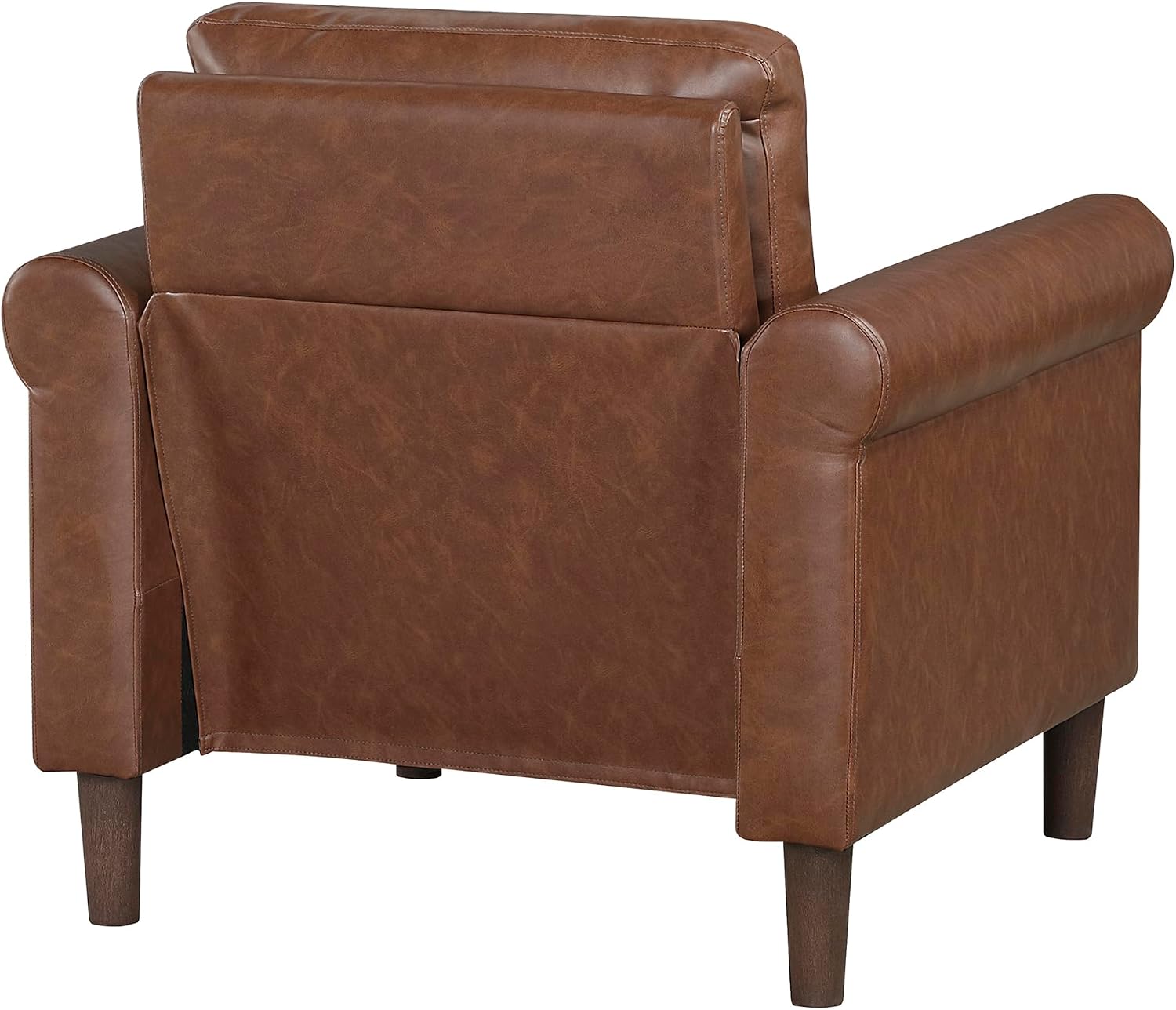 Lexicon 35' W Living Room Accent Chair, Faux Leather Upholstered Armchair with Rolled Arms & Wood-Look Feet, Traditional Single Sofa Chair for Living Room, Bedroom or Office - Chocolate