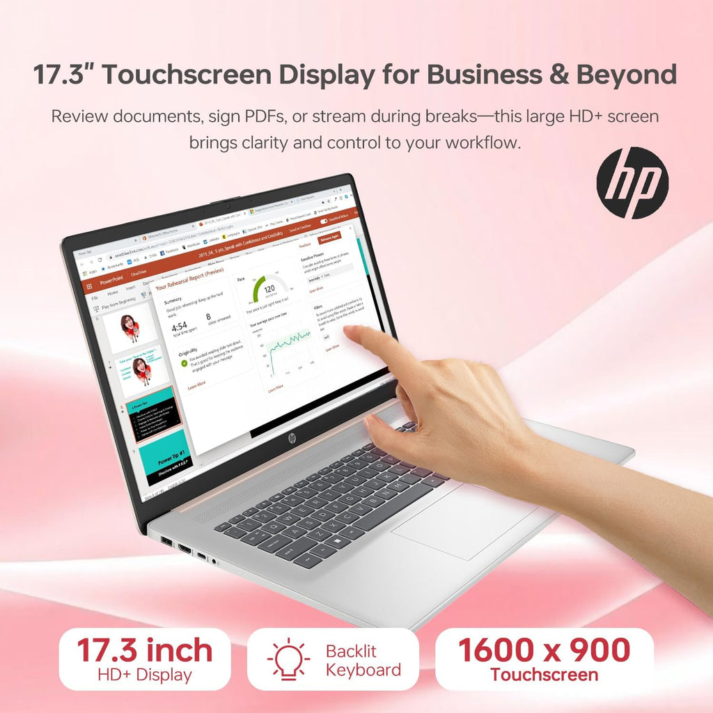 HP 17.3' Touchscreen Laptop, Intel Core i7-1355U, Pale Rose Gold, 32GB RAM, 1TB SSD, Webcam, HDMI, Backlit Keyboard, Fingerprint Reader, Wi-Fi 6, Windows 11 Home