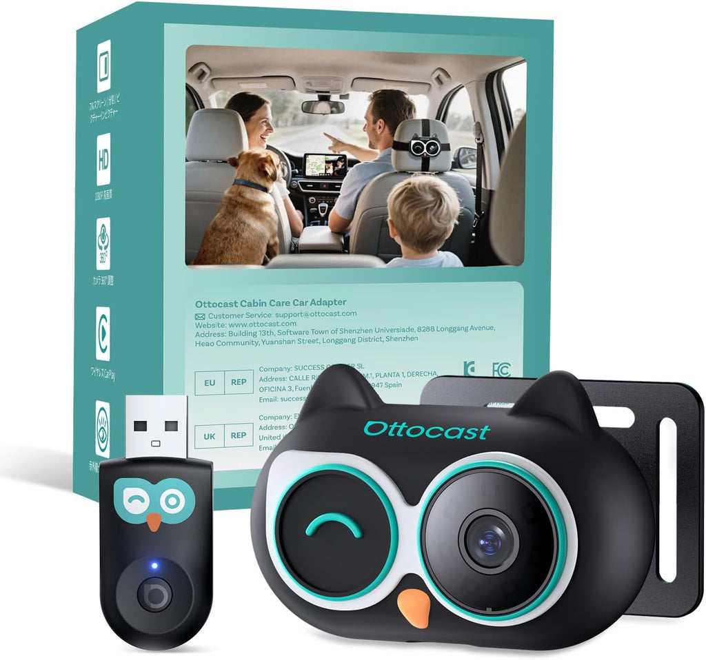 OTTOCAST Cabin Care Baby Car Camera with Wireless CarPlay Adapter, 1080P HD Baby Monitor with IR Night Vision, 150° Wide Angle, Real-Time Rear Seat View On Car Screen, Easy Install
