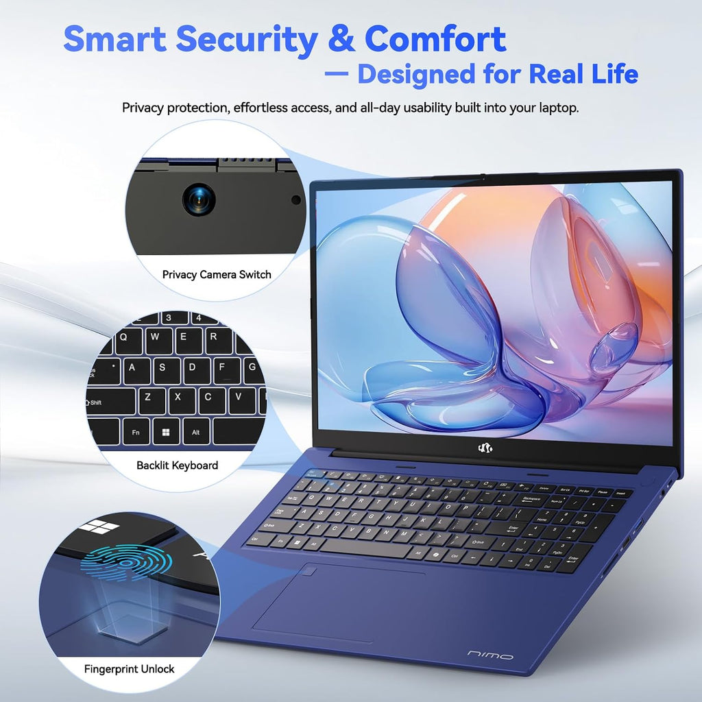 NIMO 2025 Gaming-Laptop, 17 Inch AMD Ryzen 7 7735HS (8C/16T, Beats i7-12650H) 16GB DDR5 RAM 512GB SSD Business Computer with Radeon 680M, 100W Type-C, WiFi-6E, 58Wh Battery, Fingerprint, Backilt KB