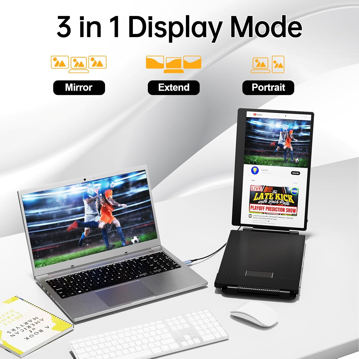 KEFEYA Laptop Screen Extender, 14.2' Portable Triple Monitor for Laptop with Full HD IPS Display, Monitor Extender Compatible with Mac, Windows, Chrome, Fits 13-17 Inch Laptops