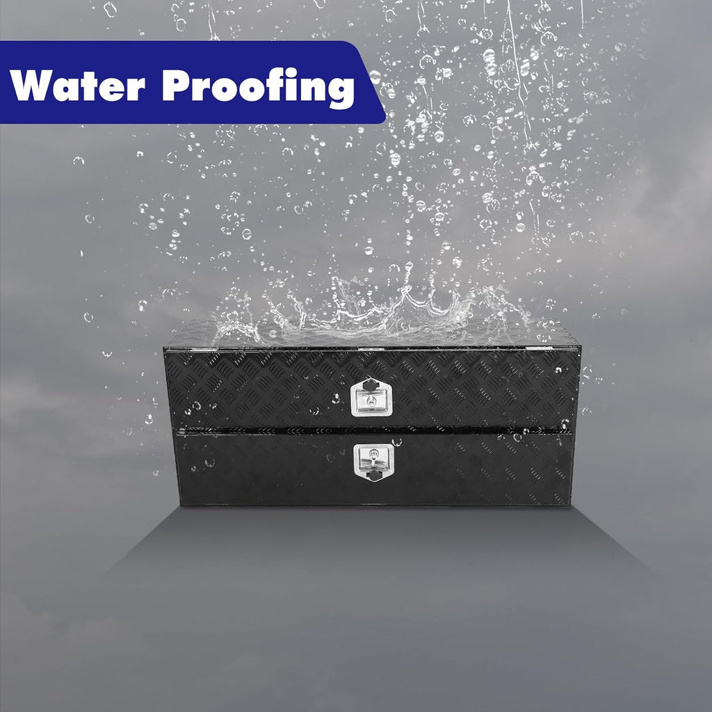 Aluminum Truck Tool Box w/Two Door,5 Bar Tread Truck Storage box w/Lock For Organization,Multifunction Black 48'x21'x15' Truck Toolboxes, For Truck,Trailer,RVs,Toolroom,Garage.