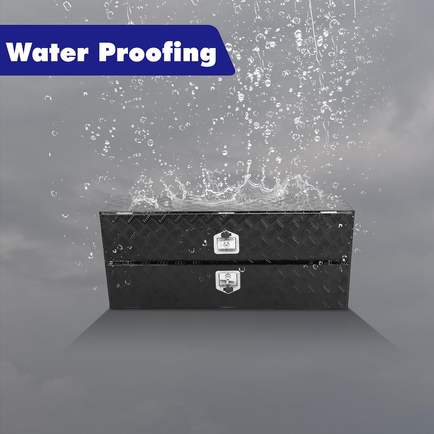 Aluminum Truck Tool Box w/Two Door,5 Bar Tread Truck Storage box w/Lock For Organization,Multifunction Black 48'x21'x15' Truck Toolboxes, For Truck,Trailer,RVs,Toolroom,Garage.