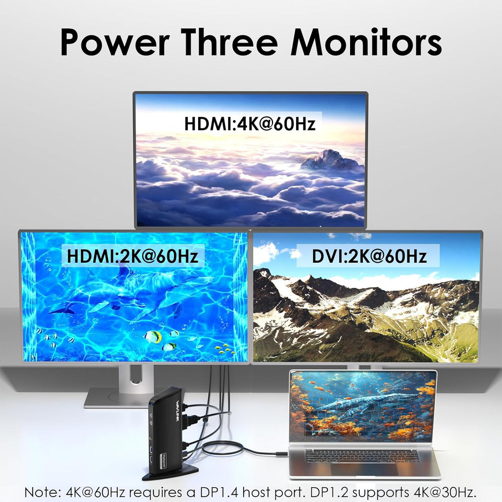 Displaylink Docking Station, WAVLINK 12-in-1 Triple Monitor Docking Station for Mac (DisplayLink Driver Required)/Windows/Chrome, 4K HDMI, 2K HDMI, 2K DVI, Gigabit Ethernet, 6X 5Gbps USB A/C, Audio
