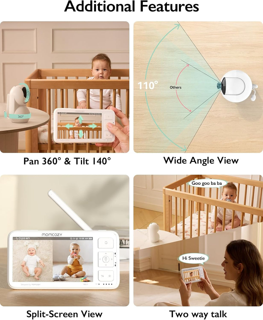 Momcozy Video Baby Monitor, 5.5' 1080P Full HD Baby Monitor with Camera No WiFi, Infrared Night Vision, 5800mAh 120-hrs Battery, ECO, VOX, 2-Way Audio, 1640ft Range, Record and Rewind Locally, BM03