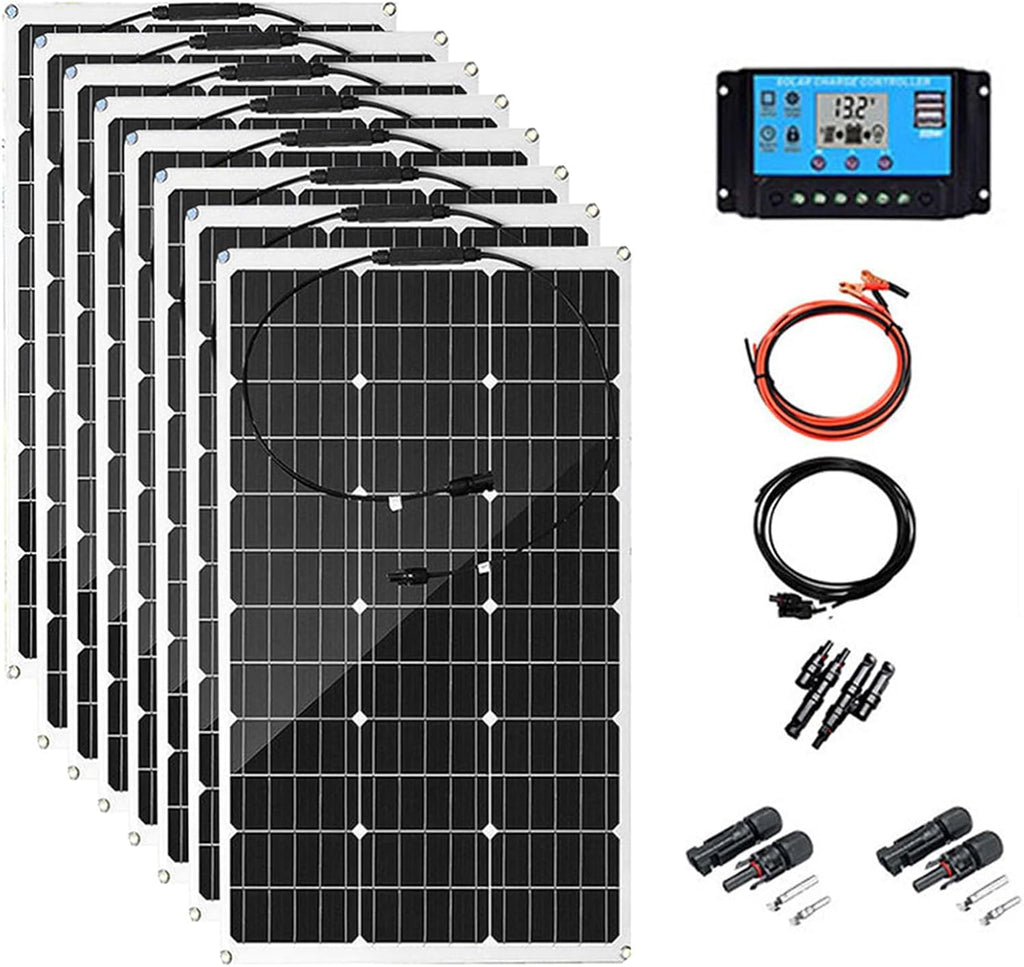 300W 12V Monocrystalline Solar Panel Kit High Efficiency Monocrystalline PV Modules Semi-Flexible Solar Panels with 40A Charger Controller for RV Camper Boat Off-Grid System 8 * 300W