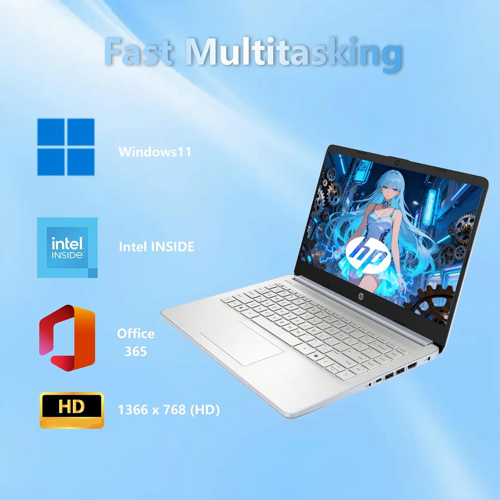 HP 14 Elite Laptop, 16GB RAM, 1.12TB Total Storage (128GB UFS+1TB Cloud), Sky Blue, Office 365, Intel 4-Core, Win11, Copilot AI, 11Hr Battery, Alpacatec Mouse