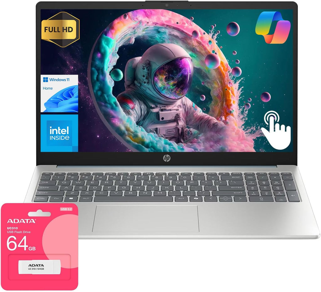 HP Essential 15 Laptop | 15.6' FHD Touchscreen | Intel Core i3-N305 | 16GB RAM | 512GB SSD | HDMI | Numeric Keypad | Webcam | Wi-Fi 6 | Windows 11 Home | Blue | Bundle with UC310 64GB USB Flash Drive