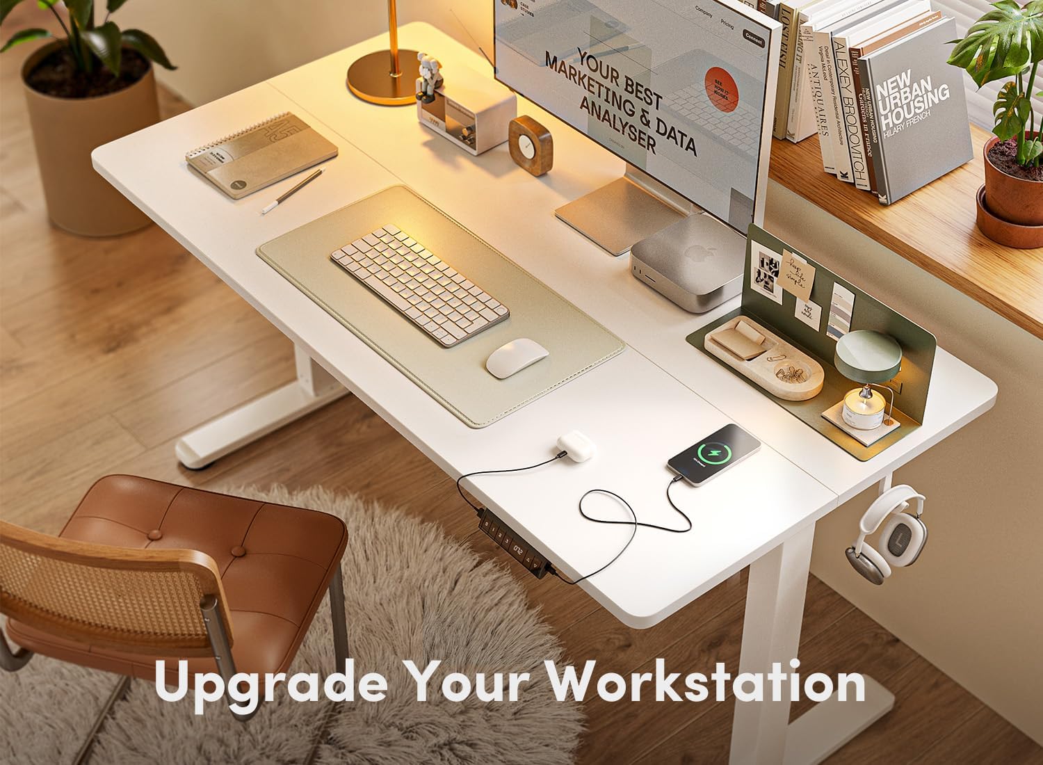 FEZIBO Electric Standing Desk, 48 x 24 Inches Height Adjustable Stand up Desk, Sit Stand Home Office Desk, Computer Desk, White