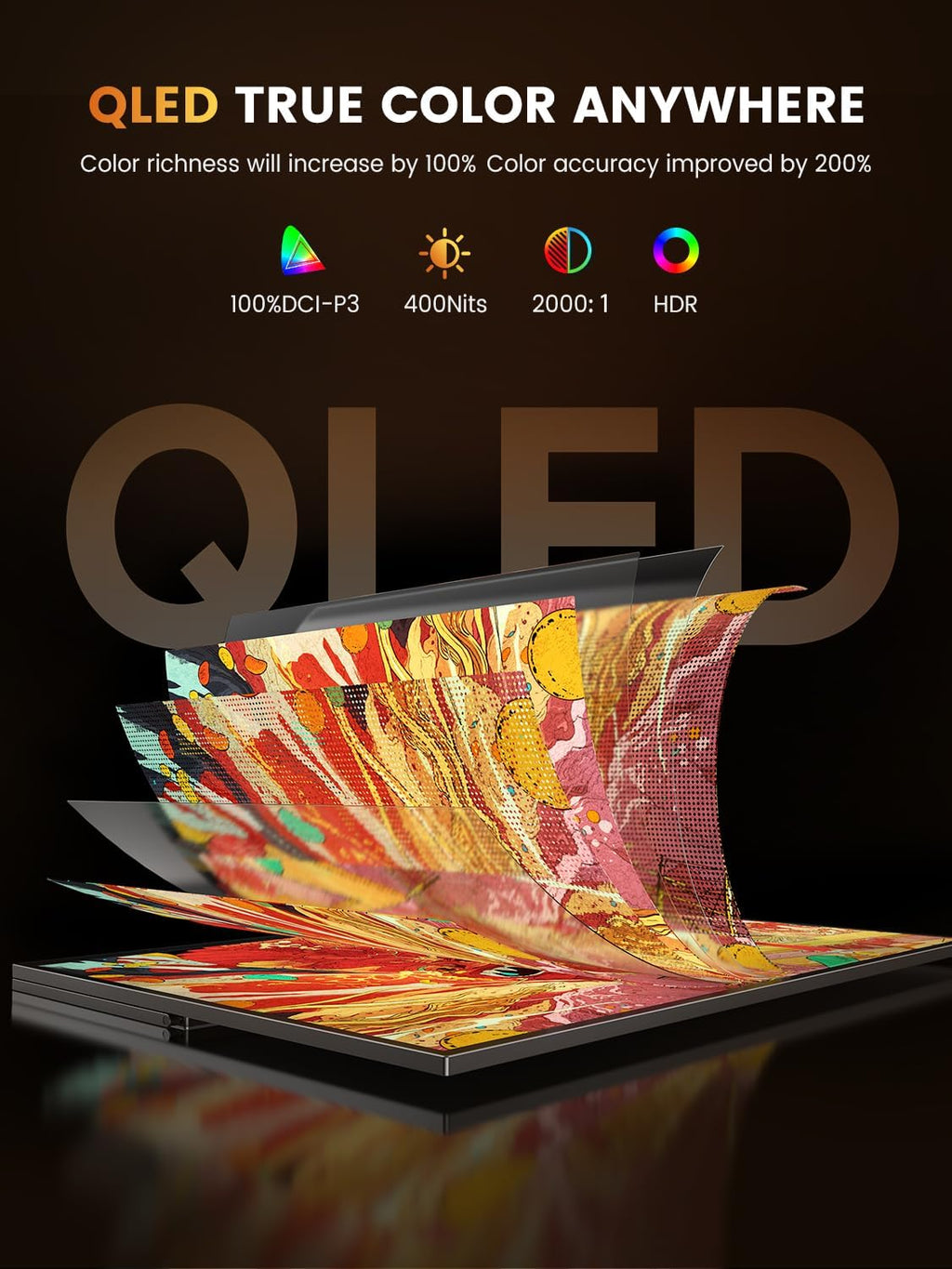UPERFECT Portable Gaming Monitor 144Hz 2.5K, 16' 100% DCI-P3 QLED Portable Monitor, 400 Nits FreeSync Monitor, USB-C & MINI HDMI, VESA & Case, Travel Second Screen for Laptop, Computer, Game Consoles