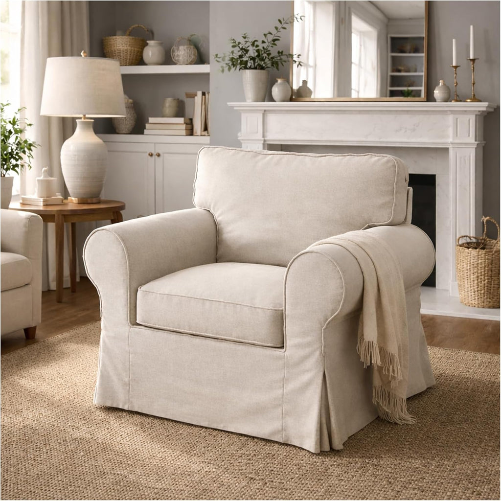 Heavy Duty UPPLAND (Not EKTORP) Sofa Cover Replacement Compatible with IKEA UPPLAND 3 Seat Sofa, Loveseat, Armchair, Sectional Corner, or Footstool Slipcover Only (Uppland Chair Polyester Beige)