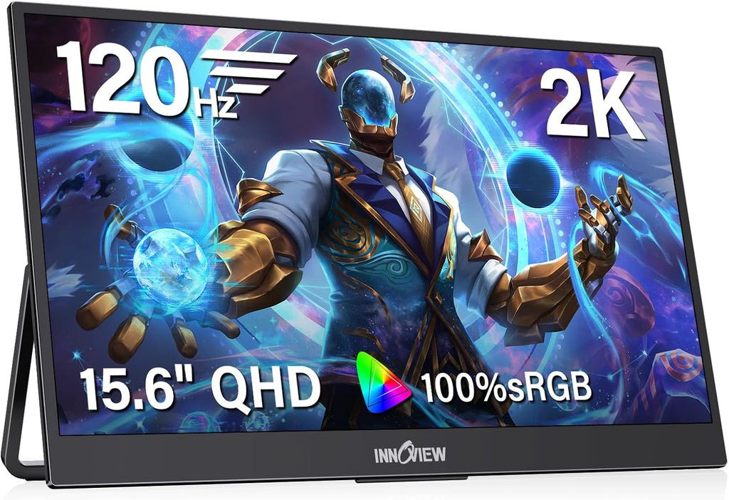 InnoView 15.6' Portable Monitor 120Hz 2K QHD 2160x1440 | 100% sRGB HDR | Second Monitor with 2 USB-C & HDMI Ports |Travel Monitor for Laptop MacBook/Switch/PS5/Xbox(Adapter Not Included)