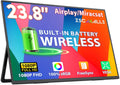 ZSCMALLS 23.8 Inch Wireless Portable Monitor with Built‑in Battery, 1080P FHD IPS Display, AirPlay & Miracast Screen Casting, No App Needed, USB‑C DP Alt Mode & HDMI, VESA