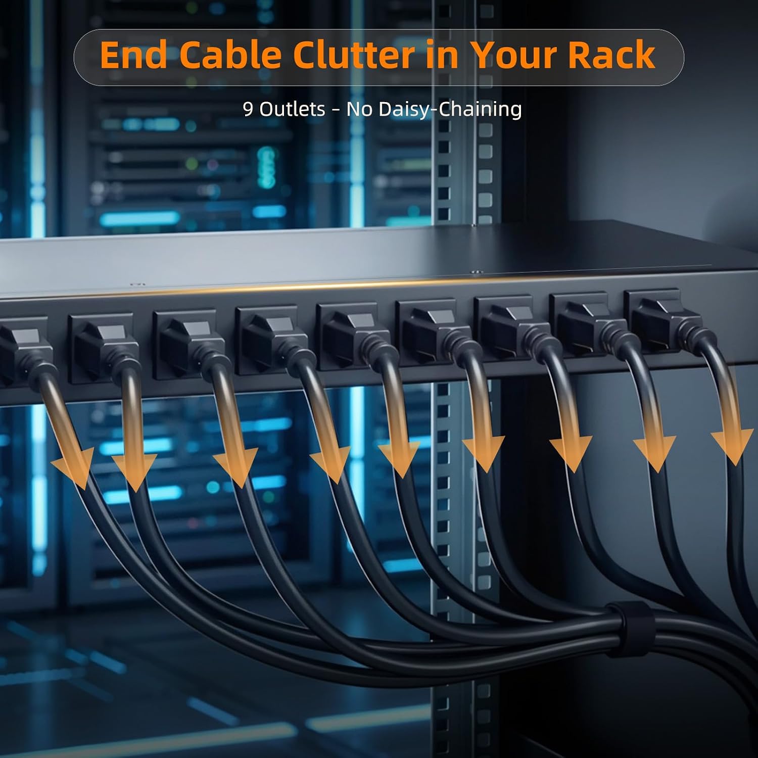 9 Outlet Rack Mount Power Strip with Individual Switches, PDU Surge Protector 15A 125V 1875W, 1U Server Rack Power Distribution Unit with Overload Protection and Power Monitoring, 6.5FT Cord